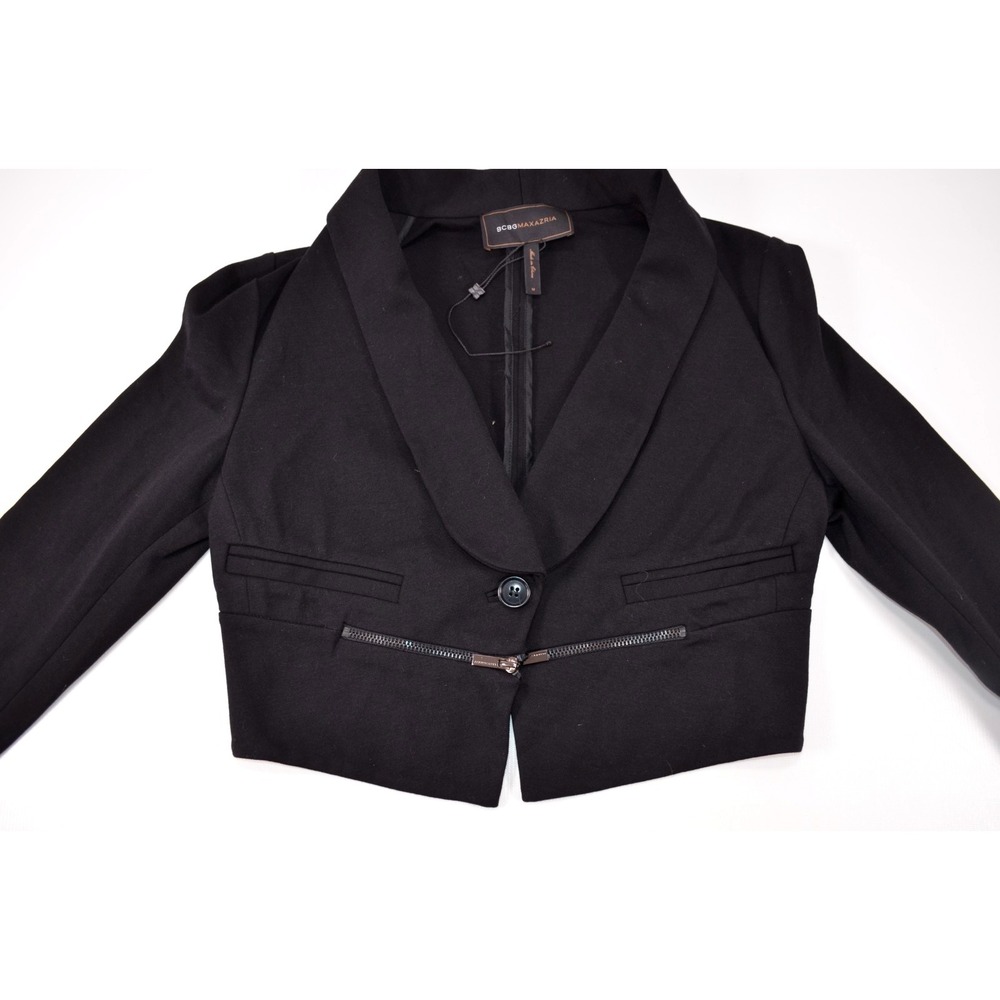 BCBG Max Azria Black Cropped Jacket W/ Zipper Detail Womens M - Picture 9 of 16